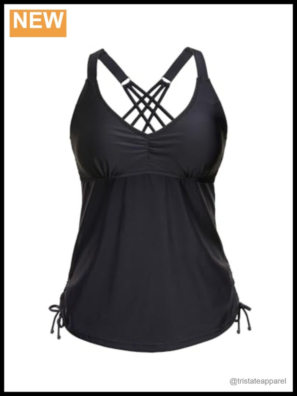 Tankini Top V Neck Tummy Control Swim Top Sleeveless Criss Cross Back